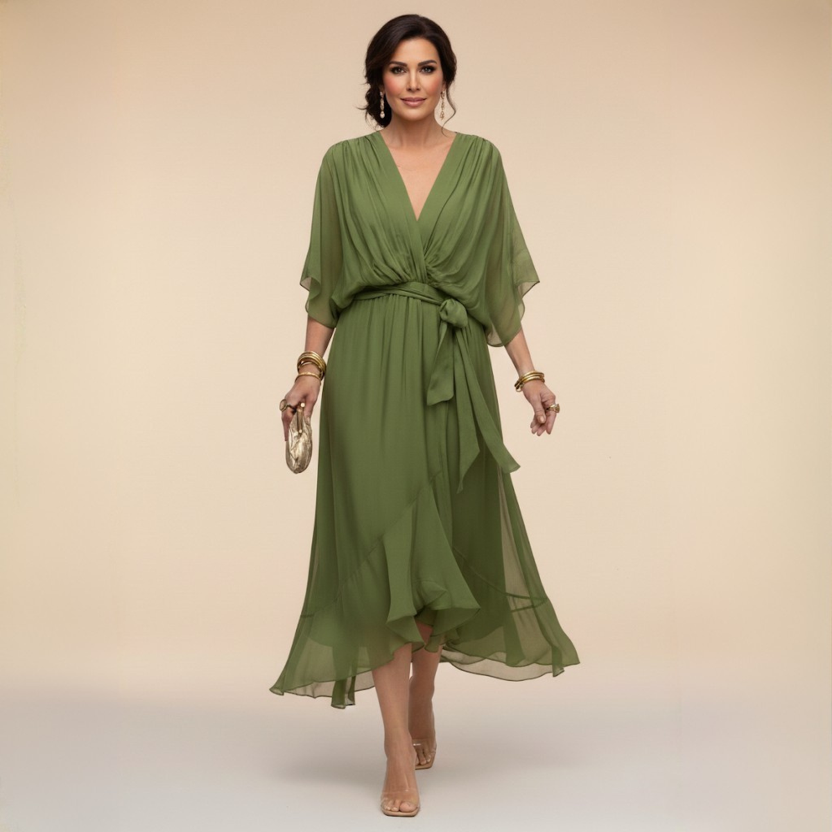 Monica | Chiffon-Kleid mit V-Ausschnitt