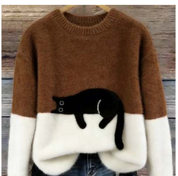 Elke™ | Colorblock-Pullover mit Katzendetail