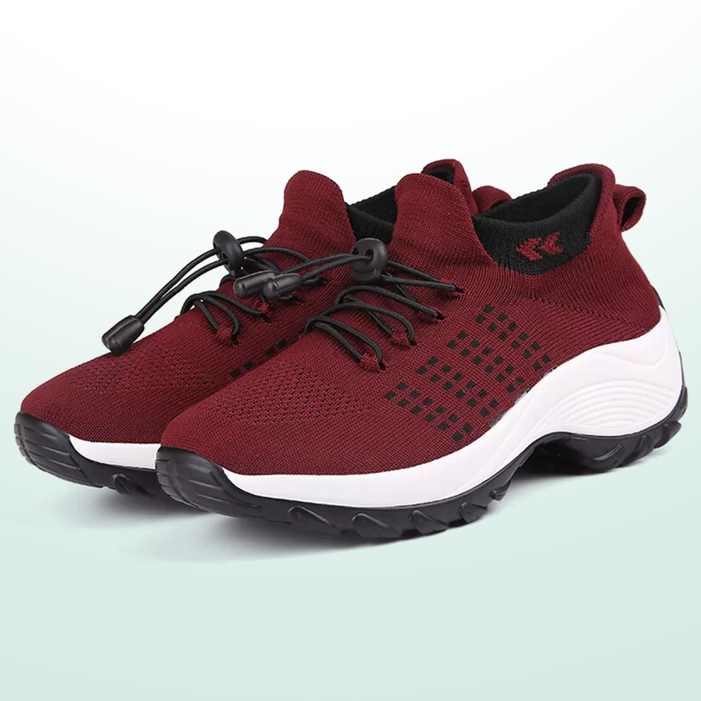 Scarlett – Orthopädische Strickschuhe in Schwarz-Rot