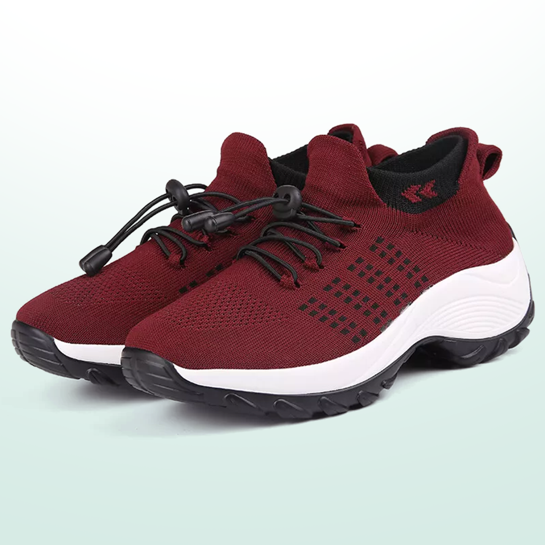 Scarlett – Orthopädische Strickschuhe in Schwarz-Rot