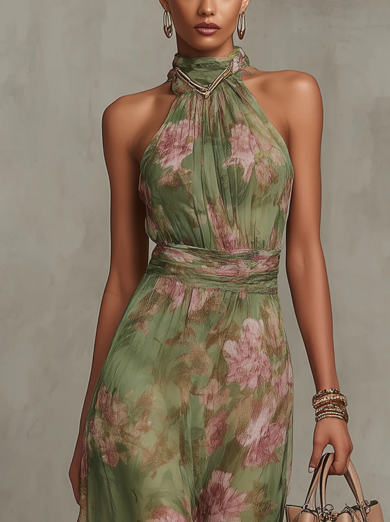 Isara™ | Florales Maxi-Halterkleid für stilvolle Auftritte