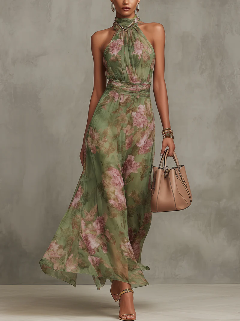 Isara™ | Florales Maxi-Halterkleid für stilvolle Auftritte