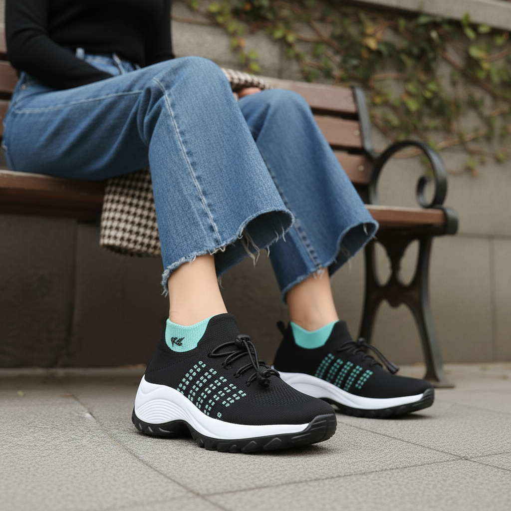 Anja – Orthopädische Strickschuhe in Grün-Schwarz