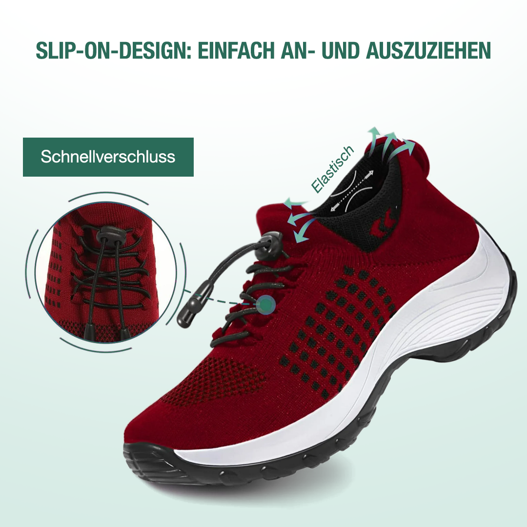 Scarlett – Orthopädische Strickschuhe in Schwarz-Rot