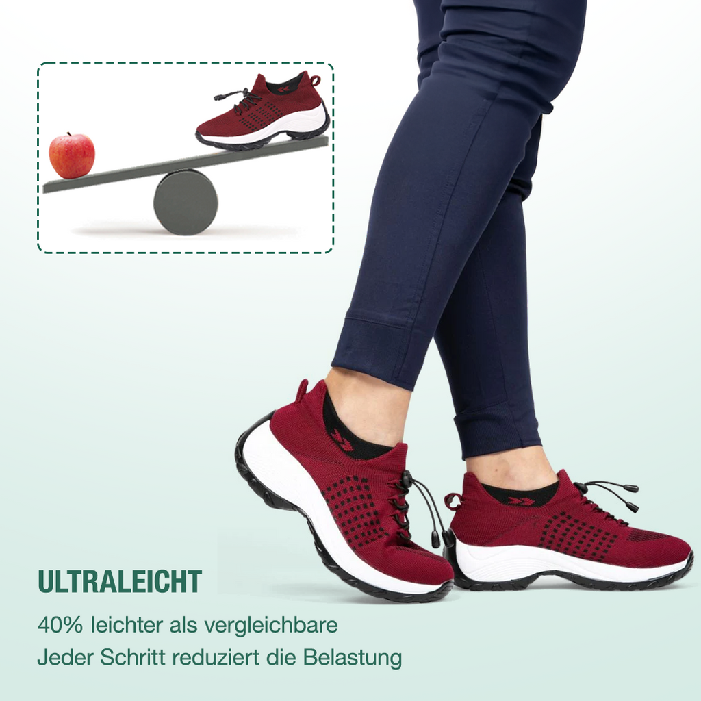 Scarlett – Orthopädische Strickschuhe in Schwarz-Rot