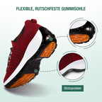 Scarlett – Orthopädische Strickschuhe in Schwarz-Rot